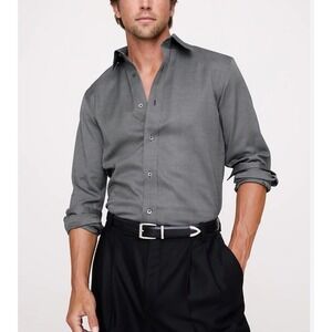 NWT Banana Republic Mens Slim Fit Wrinkle Resistant Dress Shirt Gray Small